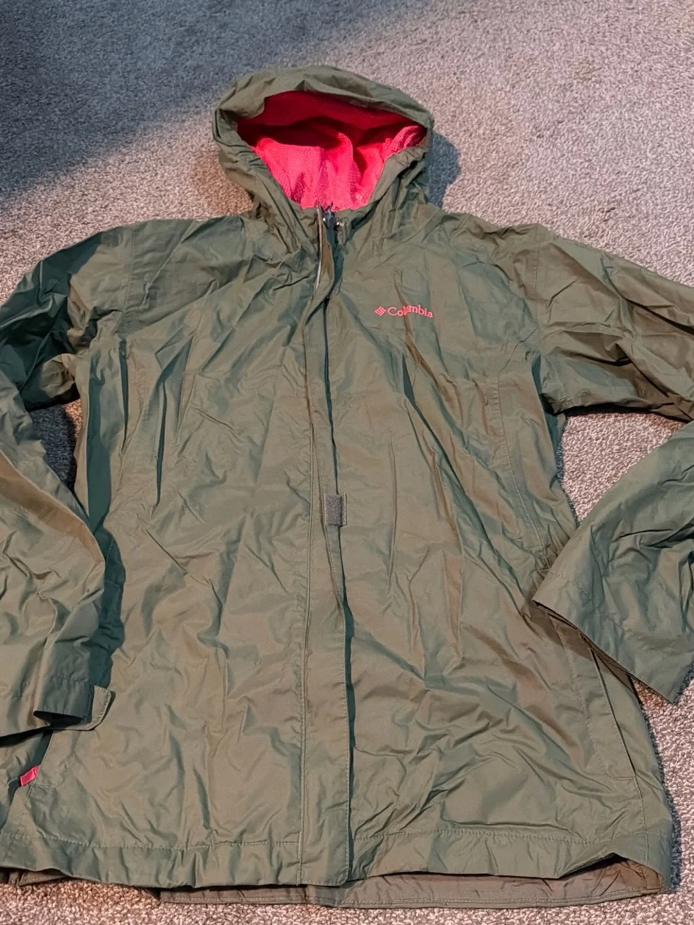 Columbia Olive Green Jacket with Pink Hood Lining